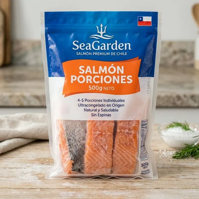 Salmon porcionado con piel